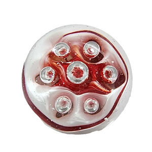 Paperweight Large Concentric Spaced Bubbles Red White Hand Blown Art Glass